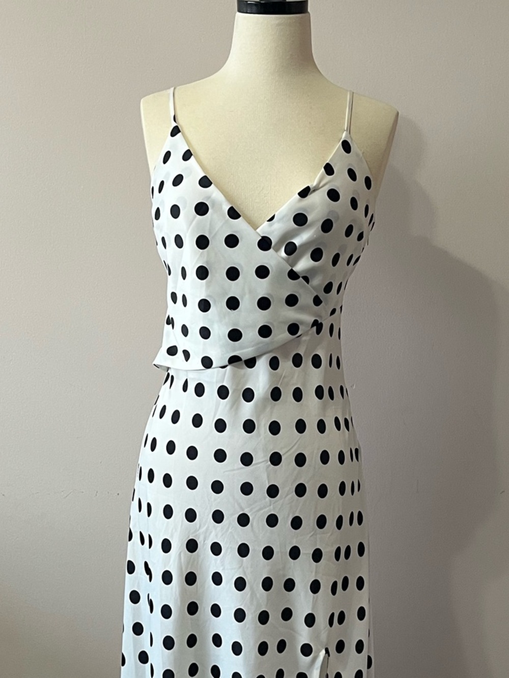 Polka Dot V-Neck Maxi Dress in White and Black